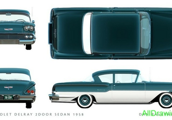 Chevrolet Delray 2door Sedan (1958) - drawings (drawings) of the car